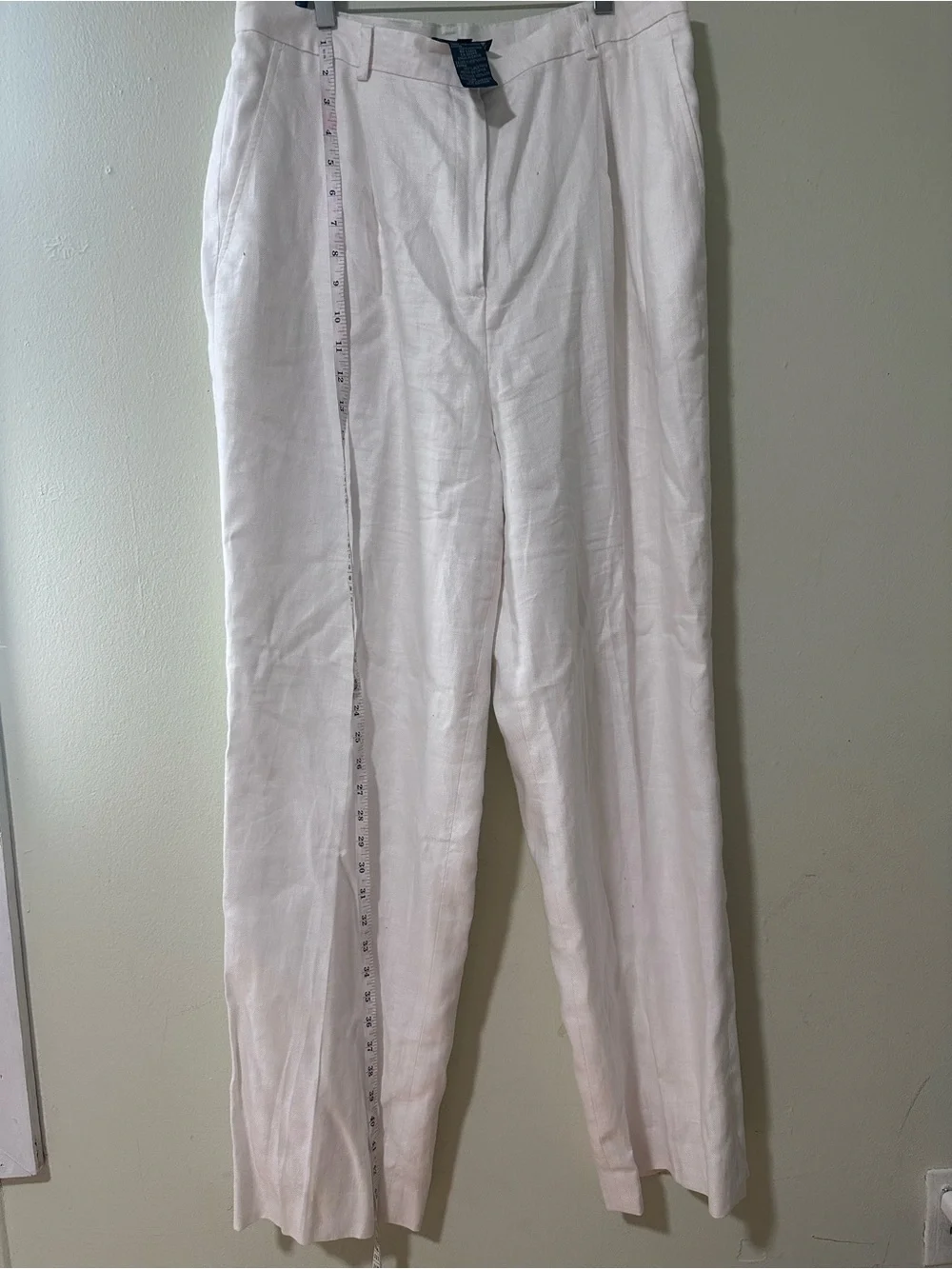 Lauren Ralph Lauren Women's White Pleated Dress Pants Linen Blend Lined 14